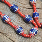 Antique Vintage Venetian White Heart & Blue Chevron Trade Beads Necklace ACH1
